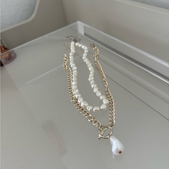 Stacked Gold Pearl Necklaces - Picture 1 of 4